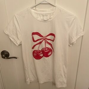 SHEIN White Tee with Red Cherry Design, size S
